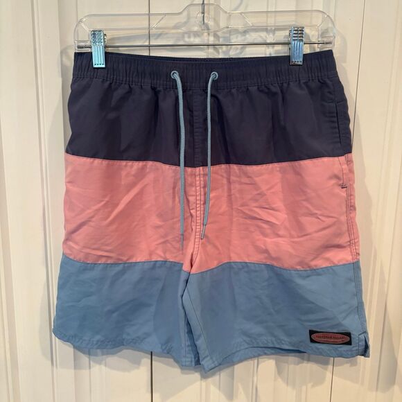 Vineyard Vines Blue And Pink Stripe Swim Trunks Size Large - Picture 1 of 8